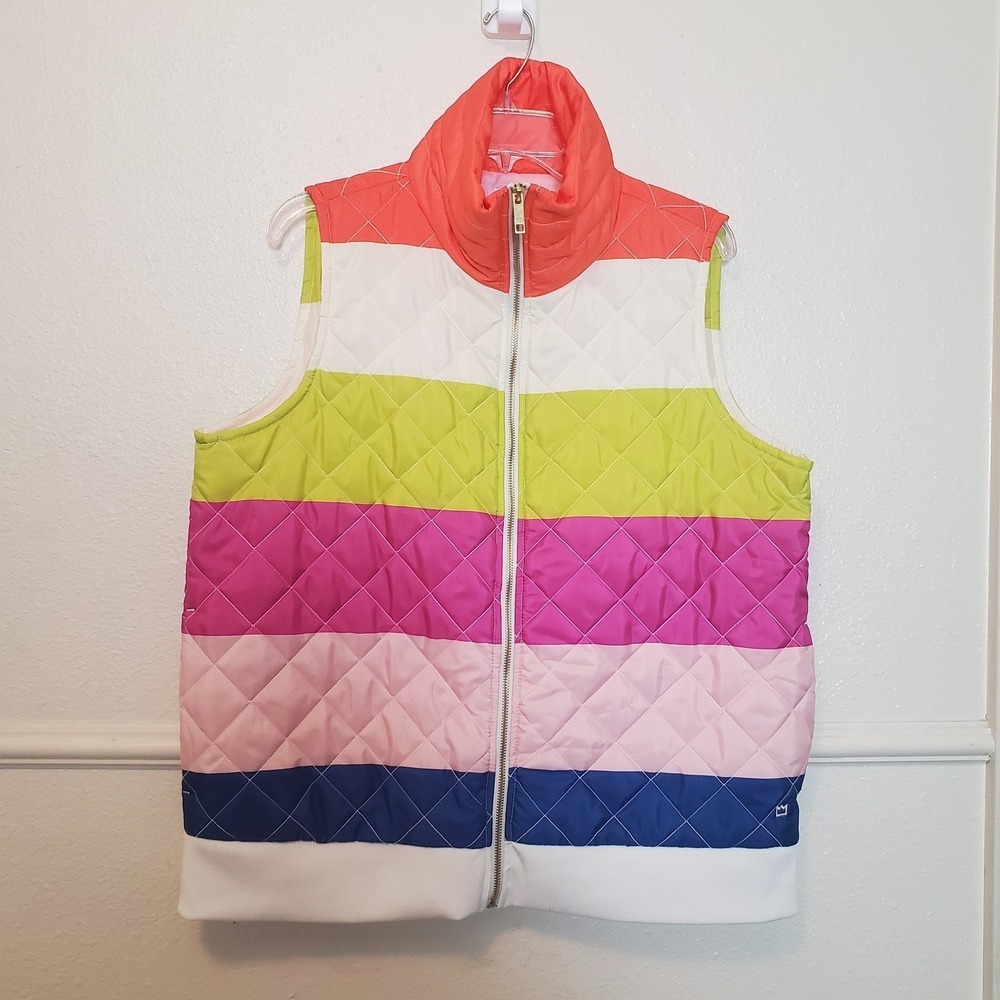 Crown & Ivy Women's XL Quilted Puffer Vest Multi Stripe Color Block Full Zip
